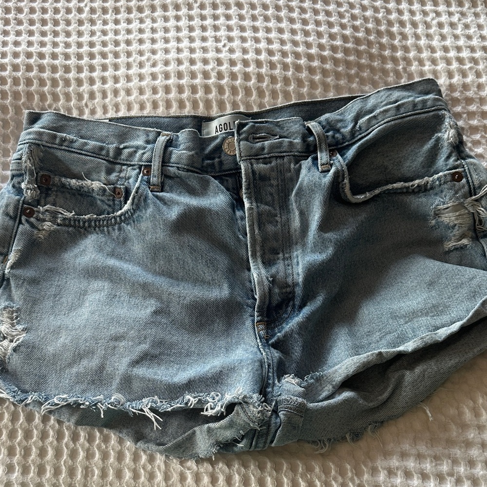 Agolde Distressed Light Blue Jean Shorts